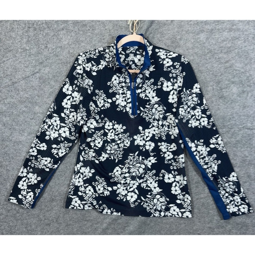Tail Pullover Shirt Womens Sz M Blue Floral 1/4 Zip UPF 50+ Stretch Golf Tennis